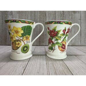 Vtg Crown Trent Fine Bone China Fruit Set of 2 Mugs Kiwi Papaya Pomegranate Fig